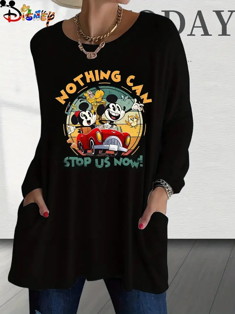 

Women's Disney Goofy Pattern T-shirt Long Sleeve 3D Printed Cartoon Street Ladies Cute T-shirt Christmas Style Casual Top