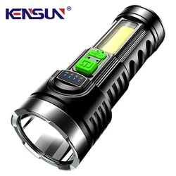 Powerful LED Flashlight With COB Light Waterproof Tactical Torch USB Rechargeable Lantern 4 Modes Lamp For Outdoor Camping