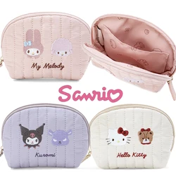 Sanrio Hello Kitty Bolsa de Armazenamento de Tecido para Mulheres, Anime Kuromi Melody, Bolsa Bordada, Bolsa Cosmética de Viagem Portátil, Mini Carteira