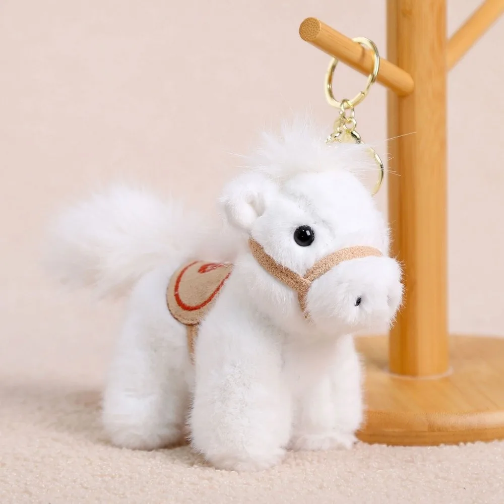Cartoon Steed Horse Keychain Long Haired Tail Zodiac Pony Figurine Stuffed Animal Keyring Fluffy 14cm Horse Pendant