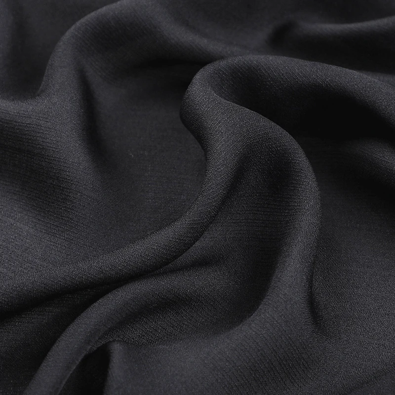 

114CM Wide 14MM Thin Silk Fabric for Summer Suit Dress Shirt Pants,Black Solid Color Soft Comfortable Silk Fabric R168