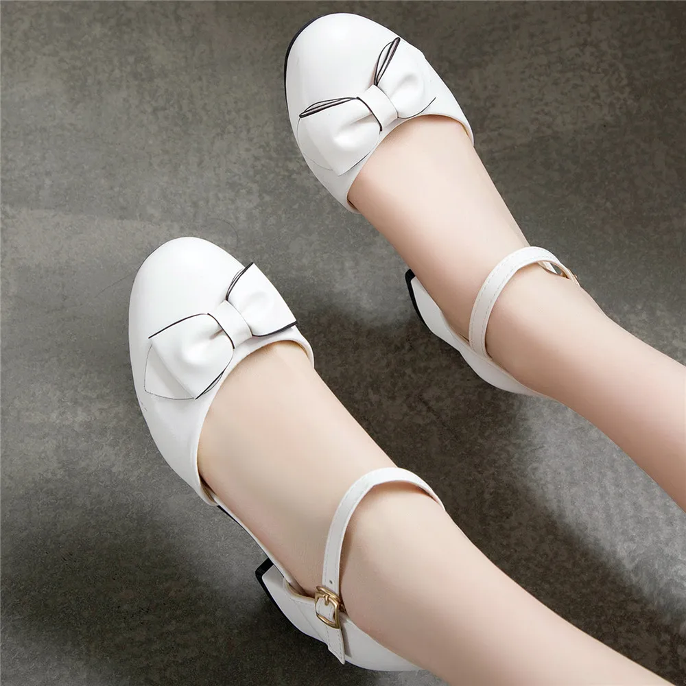 2024 Spring Women High Heels Mary Jane Pumps Party Wedding White Pink Beige Ankle Strap Buckle Bow Princess Cosplay Lolita Shoes