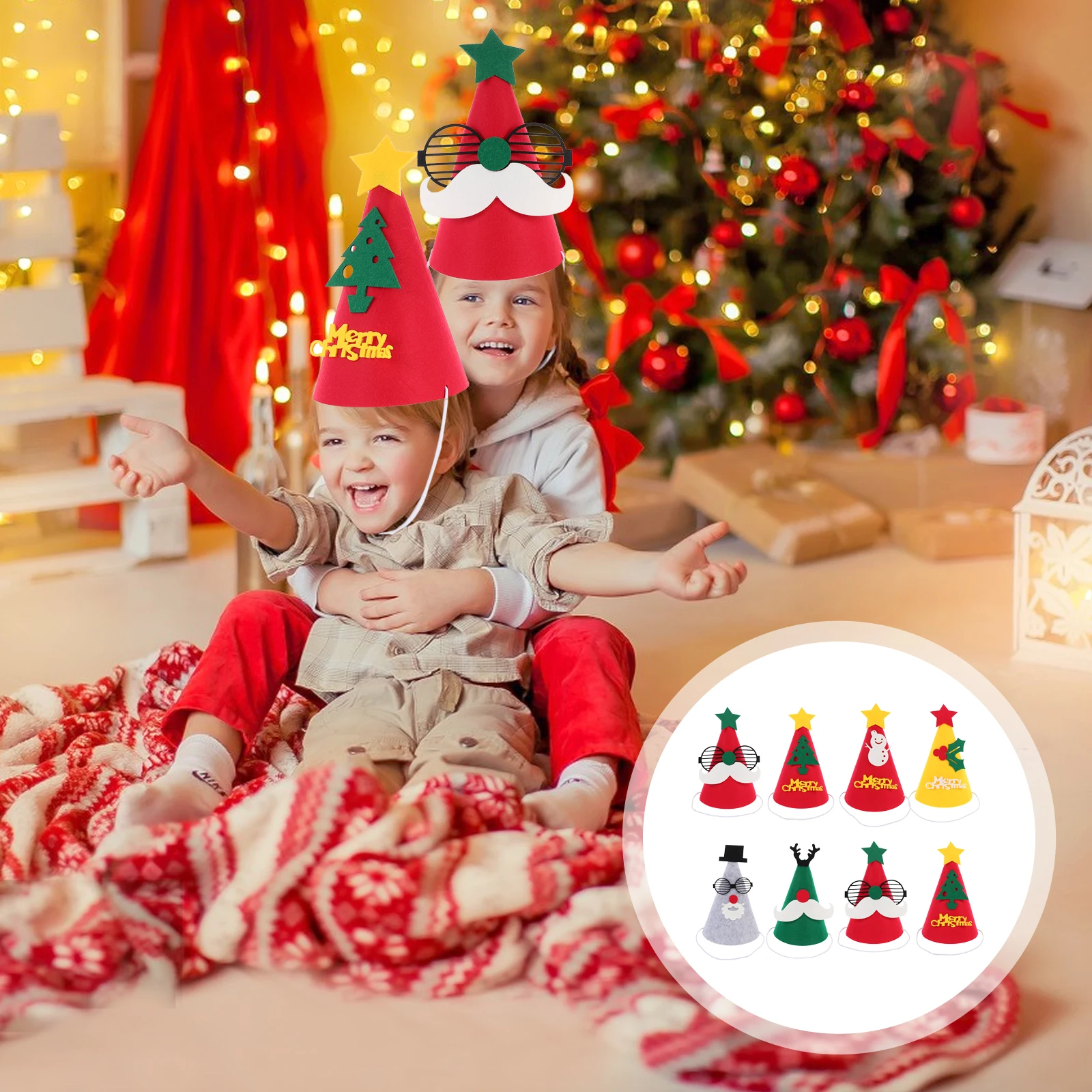 

8 Pcs Santa Hat Christmas Supplies Gift Decoration Felt Xmas Ornaments for Tree