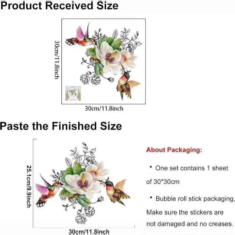 New Removable Waterproof Toilet Lid Sticker Vivid Hummingbird Magnolia Design For Bathroom Home DIY Decor