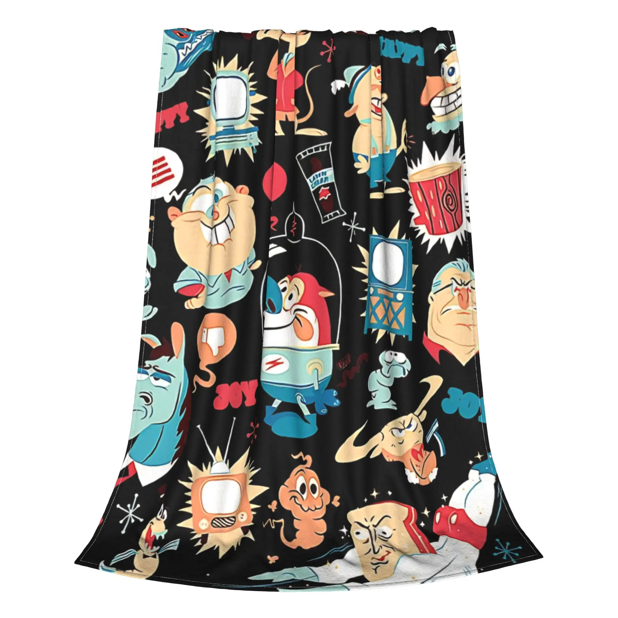 1PC Home Cutecore Wild 90s Animated Duo  Ren & Stimpy Blanket Super Cosy Plush Home Living Room Sofa Halloween