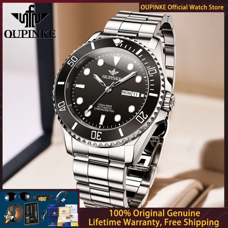 

OUPINKE 3205 Luxury All Automatic Mechanical Men Watch Top Diving Original Watch Rotating Ring HD Luminous Business Men Watch
