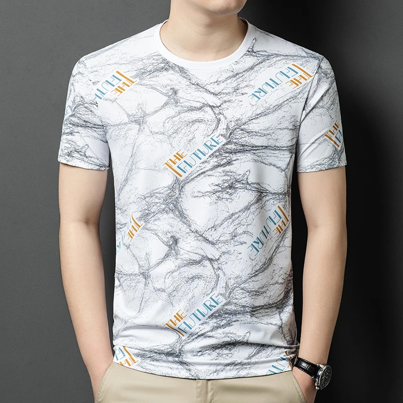 

Эластичная футболка из полиэстера и спандекса для мужчин с коротким рукавом и принтом, крутая летняя качественная мягкая удобная уличная одежда Camisetas De Hombre