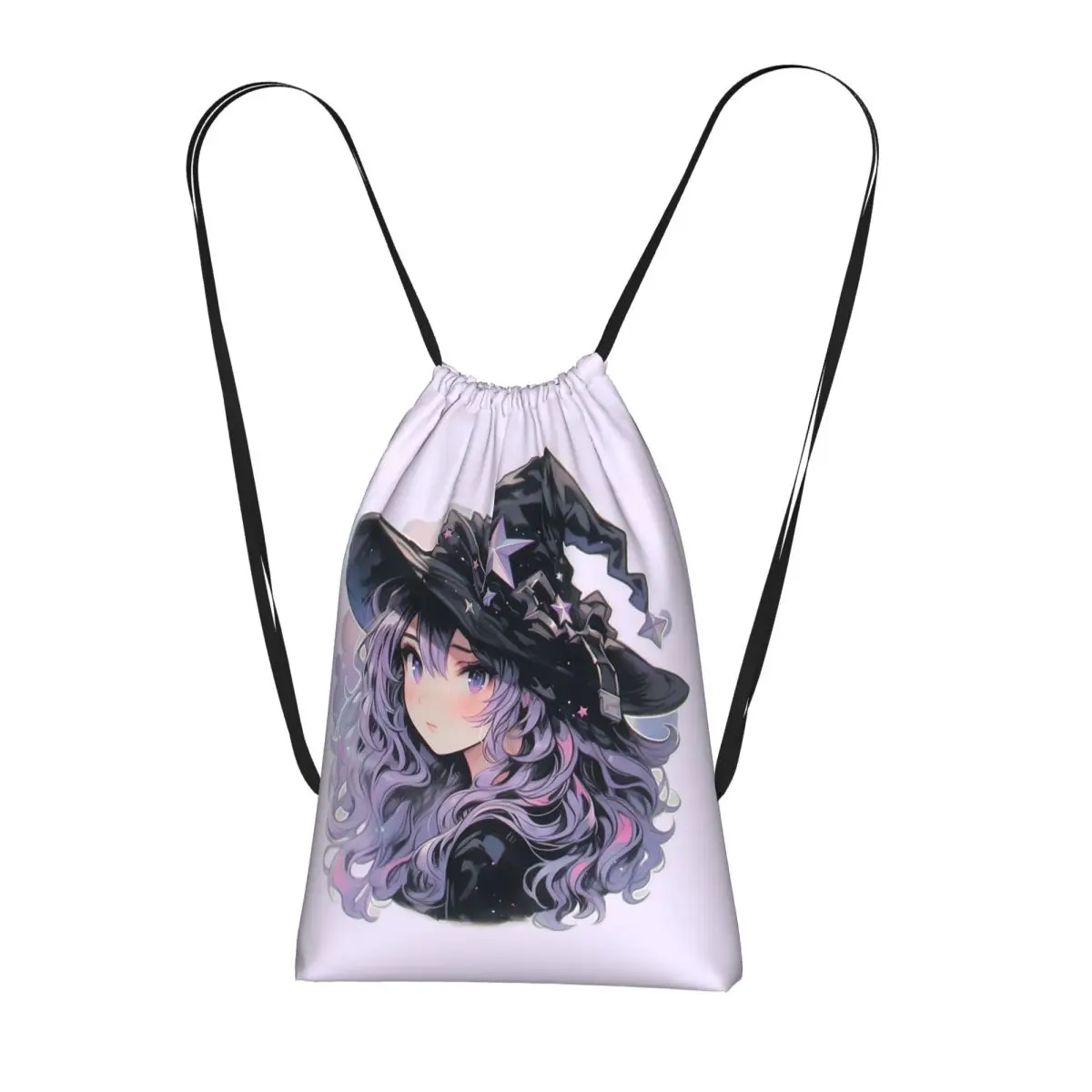 

Mystical Anime Witch And Moon Backpacks Fashion Drawstring Bundle Pocket Sports Bag Book Bags for Travel School