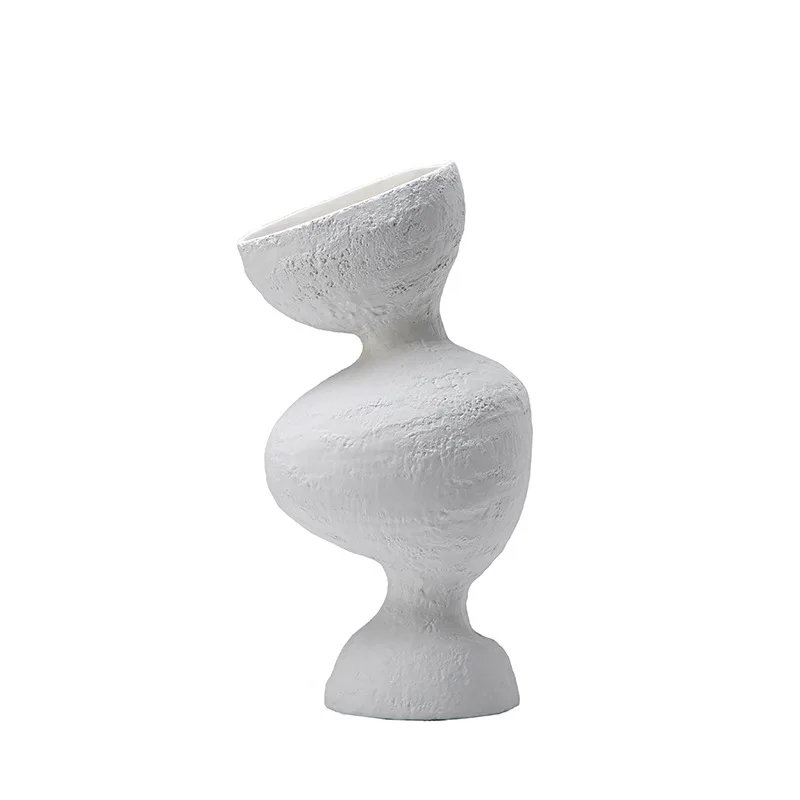 

Simple crooked neck shape white ceramic flower ornament, quaint creative ceramic handicrafts, dried flower vase