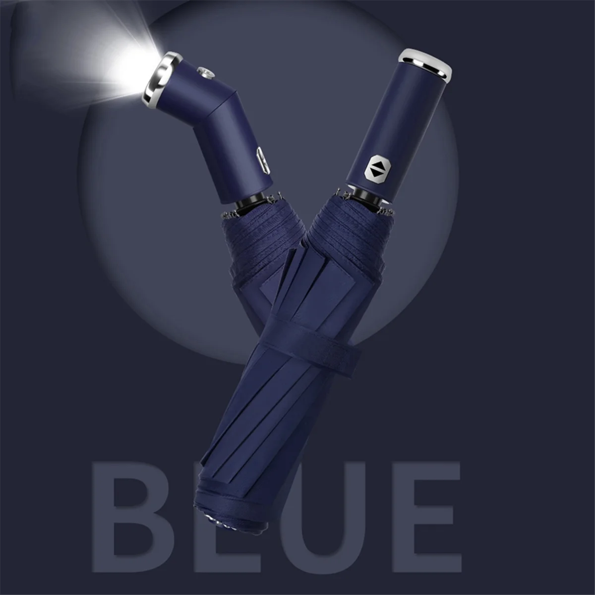 A71P Automatic Reverse Folding Umbrella with LED, 10 Ribs Windproof, Reflective UV Protection for All Weather