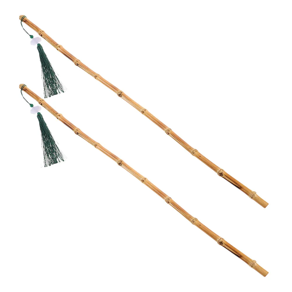 2Pcs Bamboo Chinese Yoga Decorative Sticks Tassel Style Posture Balance Poles Tai Mobility Craft Tool Yoga Pole