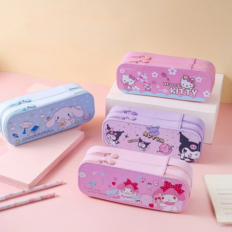 Imagem -02 - Estojo de Lápis Sanrio Grande Capacidade Cinnamoroll Kuromi Olá Kitty Melody Bolsa Papelaria Bolsa Material Escolar