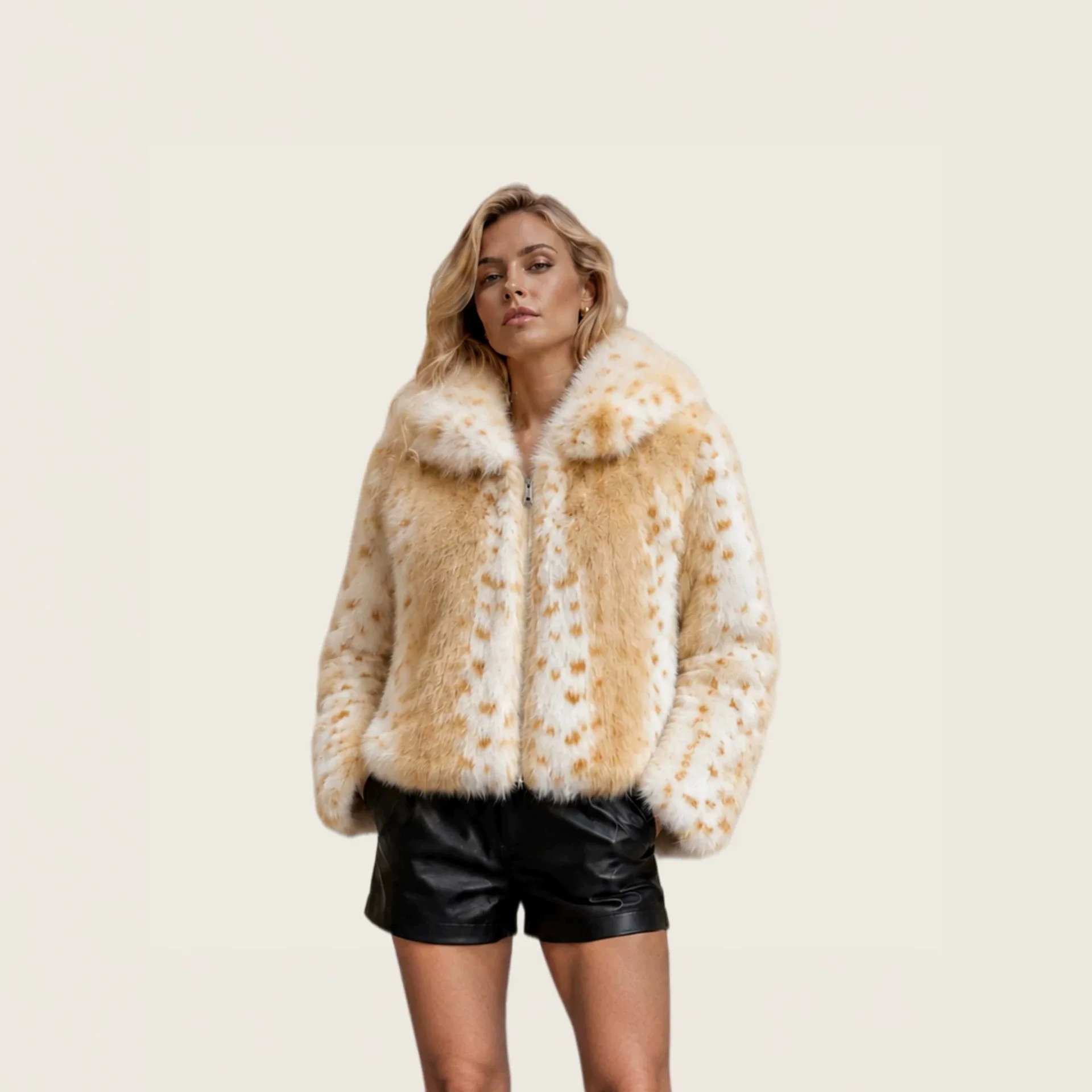 Autumn and winter coat women's lapel leopard print imitation fur jacket top retro fur