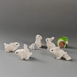 Miniature Rabbit Figurine for Home Decoration, Bunny Family, Cabbage House, Fairy Garden, Desktop Decor, DIY Accessories 6-10 Pc