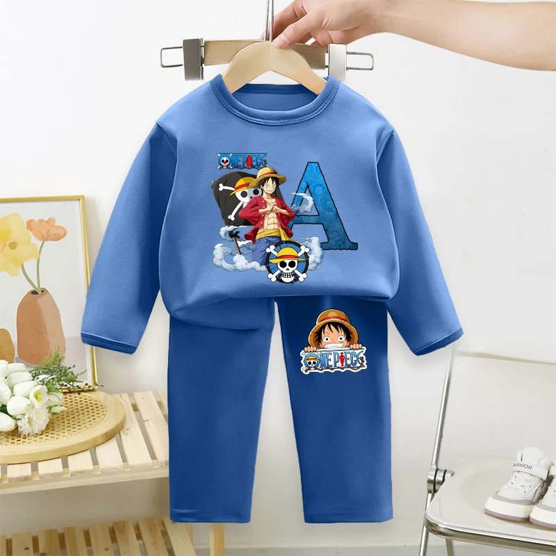 

One Piece Children Pyjamas Set Cartoon LUFFY Boy Sleepwear Long Sleeved Clothes Kids Pajamas Set Baby Shirt Tops Clothing Gift