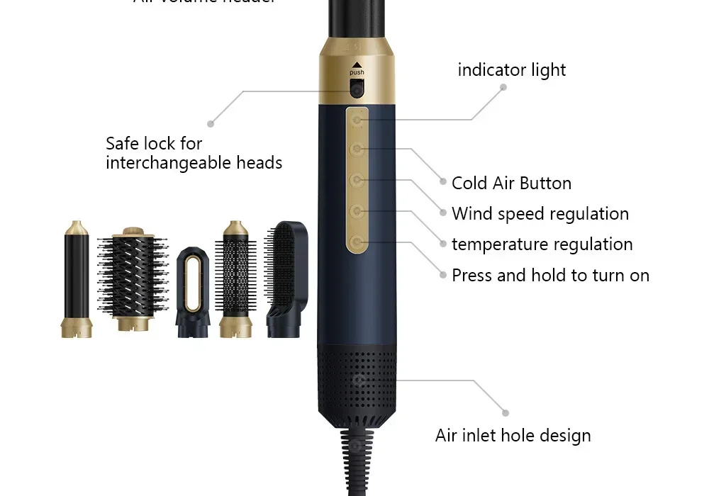 

High quality Six-in-one Hot Air Comb for Dry Hair Fluffy Straight Hair Comb Straight Curl Dual-purpose Curling Iron Does No