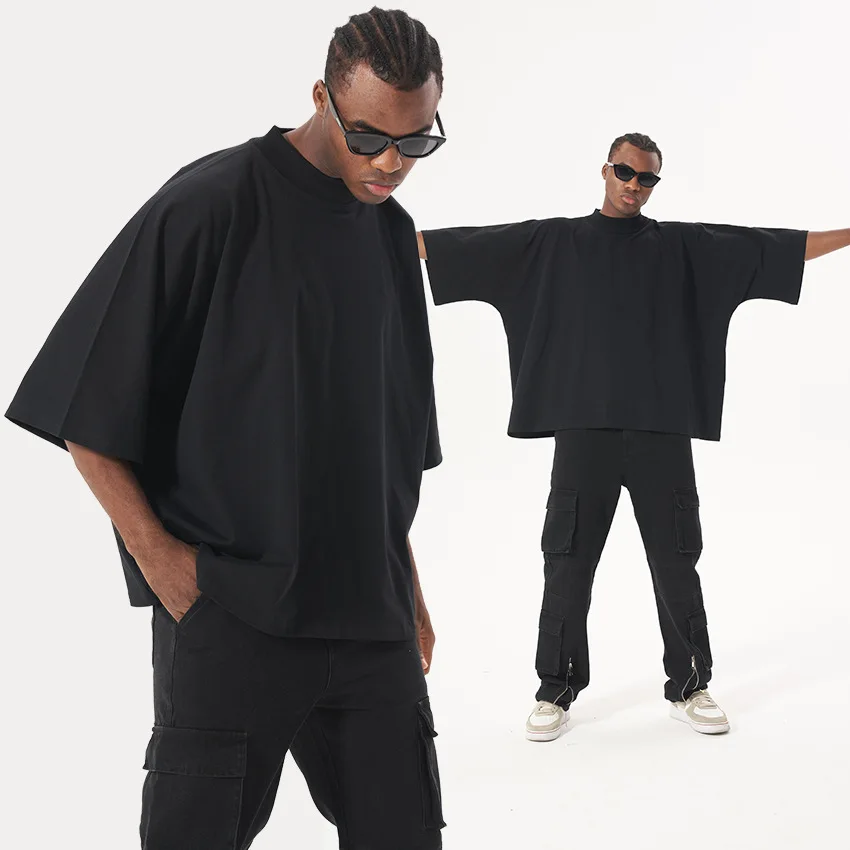 

300g Oversized Summer Short Sleeve Men's T Shirt New Fashion Solid Loose O-Neck T Shirts Mens Cotton Hip Hop Streetwear Top Tees