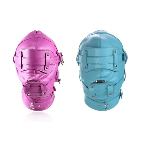Leather PU Sexy Hood Masks Costumes Adult Cosplay Party Face Mask Adjustable Blindfold Hood With Lock Punk Role Play Accessories