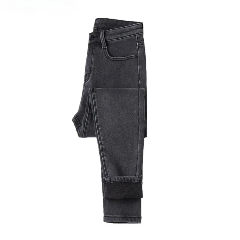الشتاء الدافئة الجينز امرأة عالية الخصر عارضة المخملية السيدات السراويل الإناث Pantalon الجينز للنساء السراويل الملبس