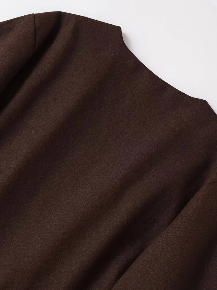 معطف نسائي أنيق بلون سادة مفتوح مع حزام فضفاض وأكمام طويلة ملابس خارجية نسائية أنيقة #5