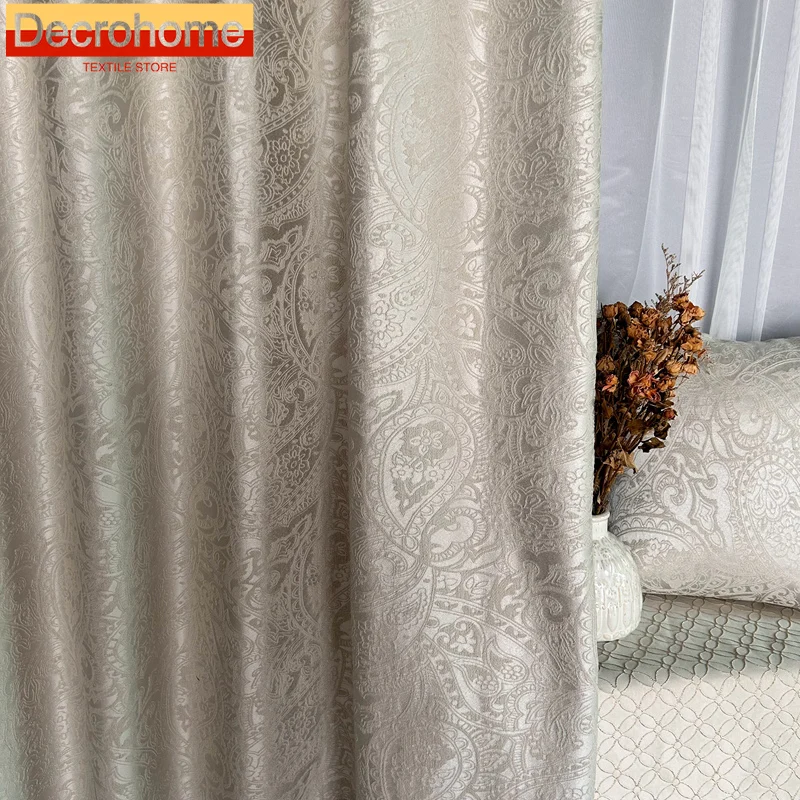 Custom Paisley Relief Texture Jacquard Cream White Shade Curtains for Living Room Bedroom French Window Balcony Bay Window