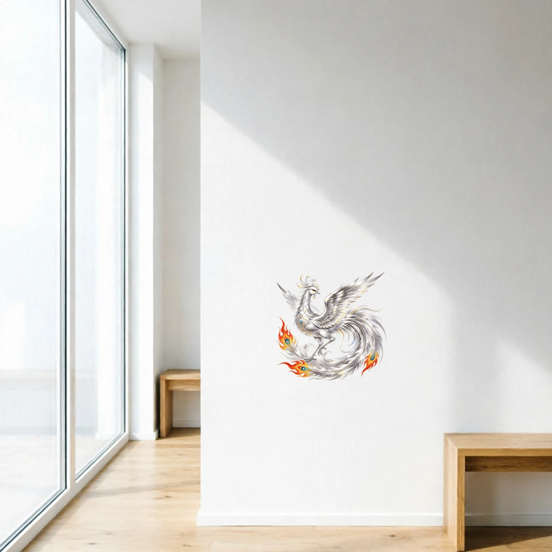 Three Ratels CAB43  Beautiful silver flame phoenix wall stickers for home decoration car decals