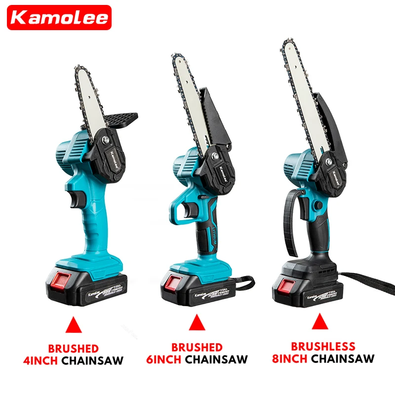 Kamolee Brushless Electric Chain Saw 24V 4/6/8 Inch Mini Chainsaw Wood Cutter Pruning Garden Power Tool For Makita 18V Battery