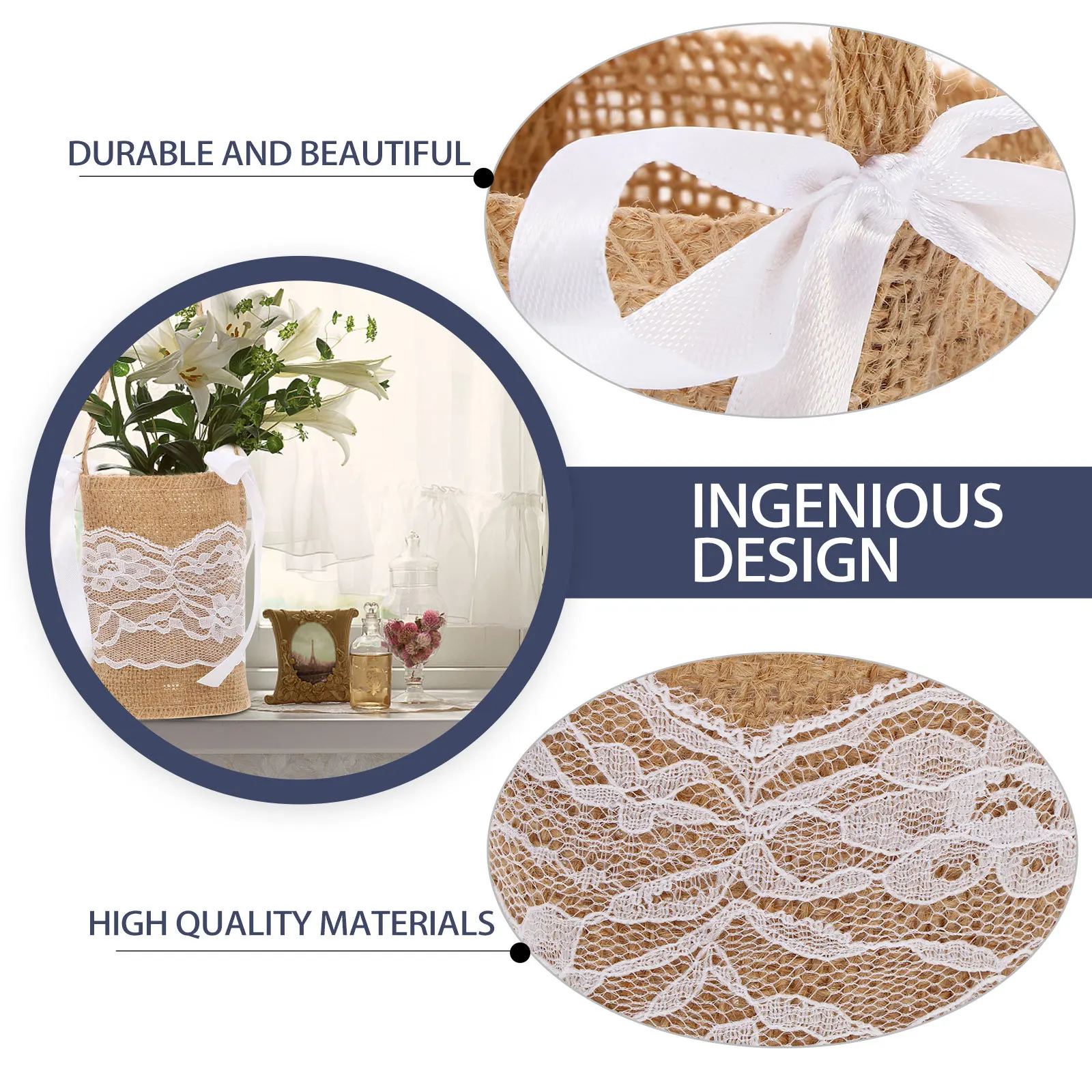 2 قطعة أكياس الكتان الزفاف سلة التخزين الخيش الطبيعي القماش الزهرية الحلوى تخزين الديكور سلة هدايا الزفاف #3