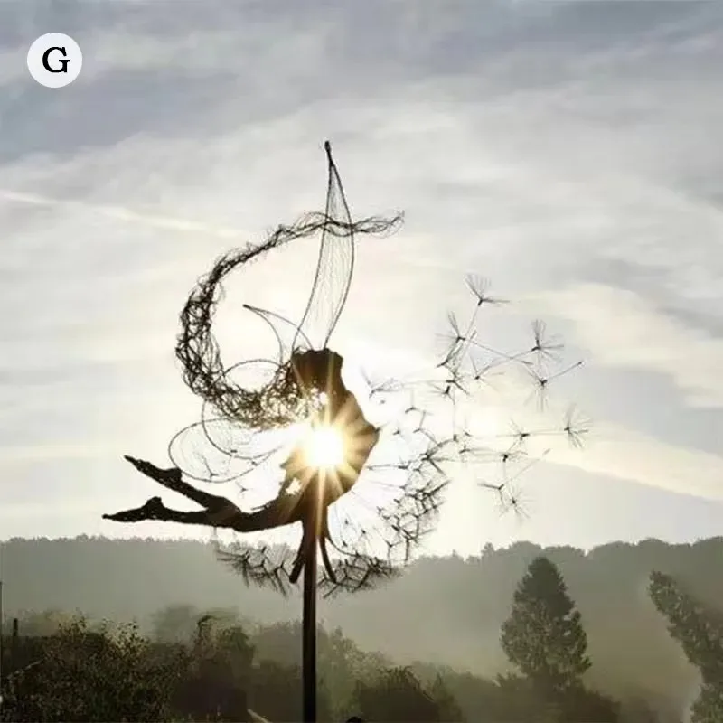 Flower Fairy Dancing with Dandelion Garden Art Sculpture Statue Decor for Outdoor Yard Courtyard Lawn Patio Metal Ornaments