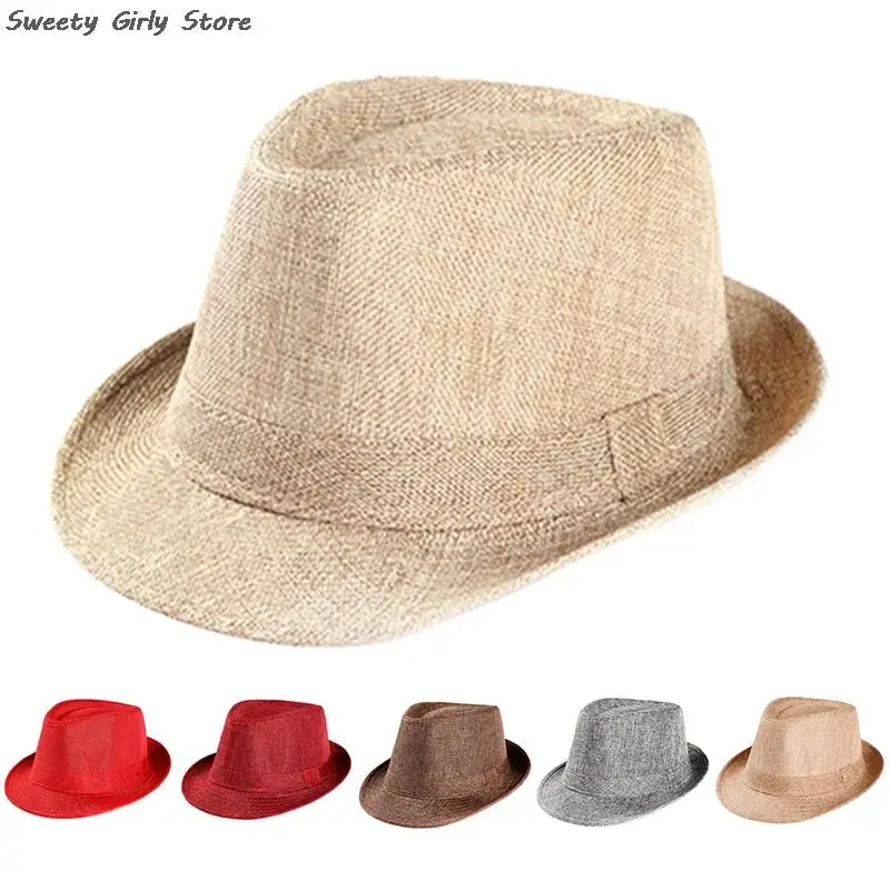 Summer Linen Sun Hat Retro Fashion Jazz Hat Men Women Classic Panama Wedding Party Fedora Caps Performance Chapeau Gentleman