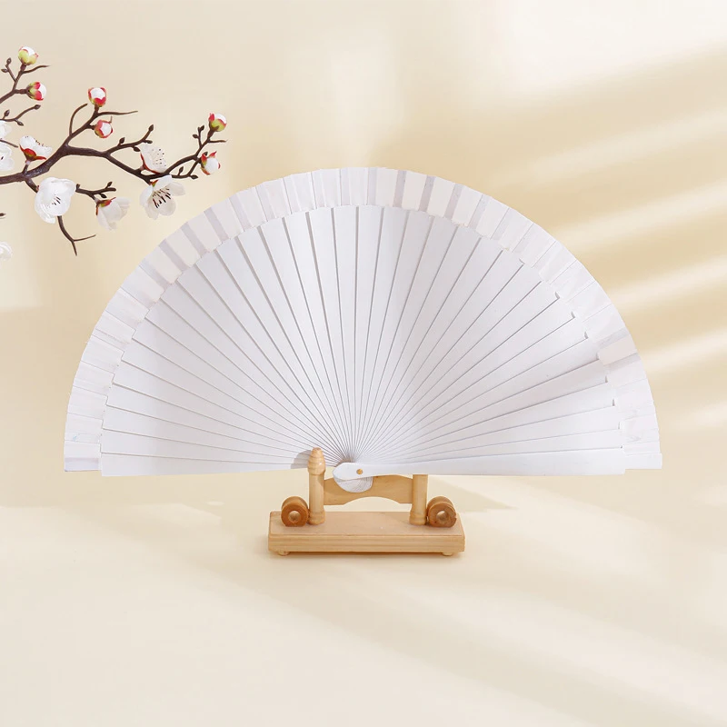 Vintage Chinese Style Hand Held Folding Fan Pure Color Wood Fan Dance Performance Custom Props Wedding Party Home Decor Crafts