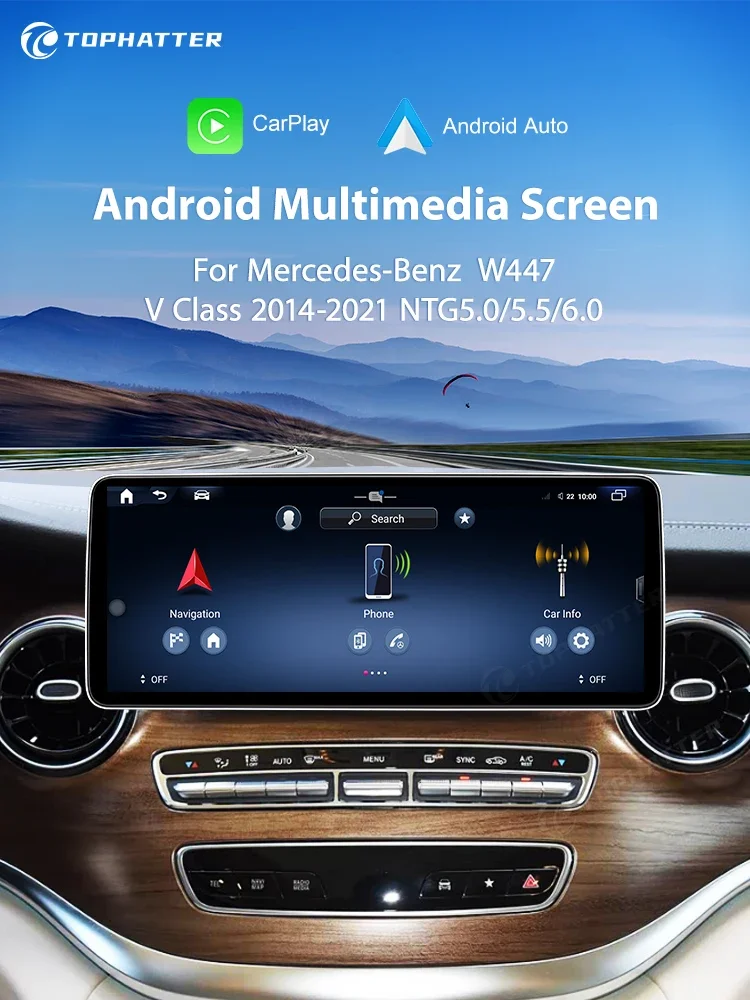Qualcomm 685 Auto Multimedia Draadloos Android AUTO CarPlay 12.3 inch Scherm voor Mercedes Benz V-Klasse W447 V250 V260 V350 Scherm - afbeelding 2