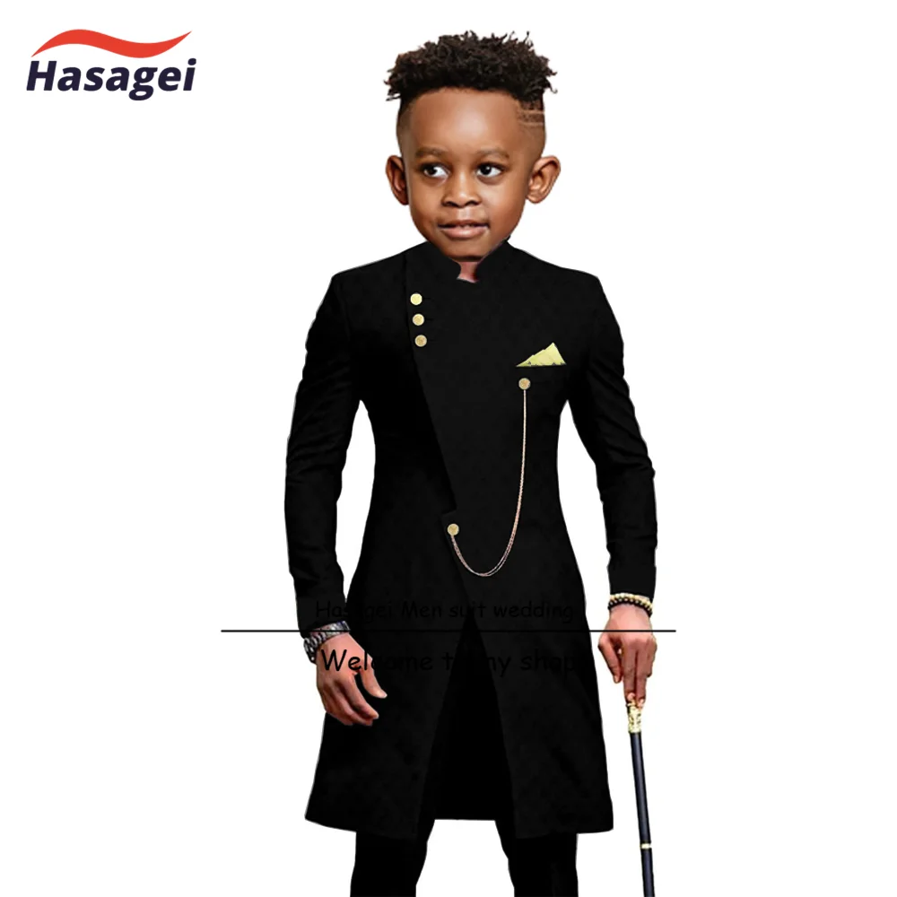 Indian Style Boys Suit 2 Piece Long Jacket Pants Wedding Tuxedo Kids 2-16 Years Old Customized Blazer