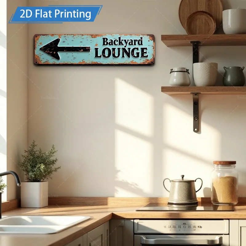 [2D FLAT] 1 قطعة لافتة معدنية، 4 × 16 بوصة لافتة صالة الفناء الخلفي ريفي 2D طباعة مسطحة فنية جدارية معدنية