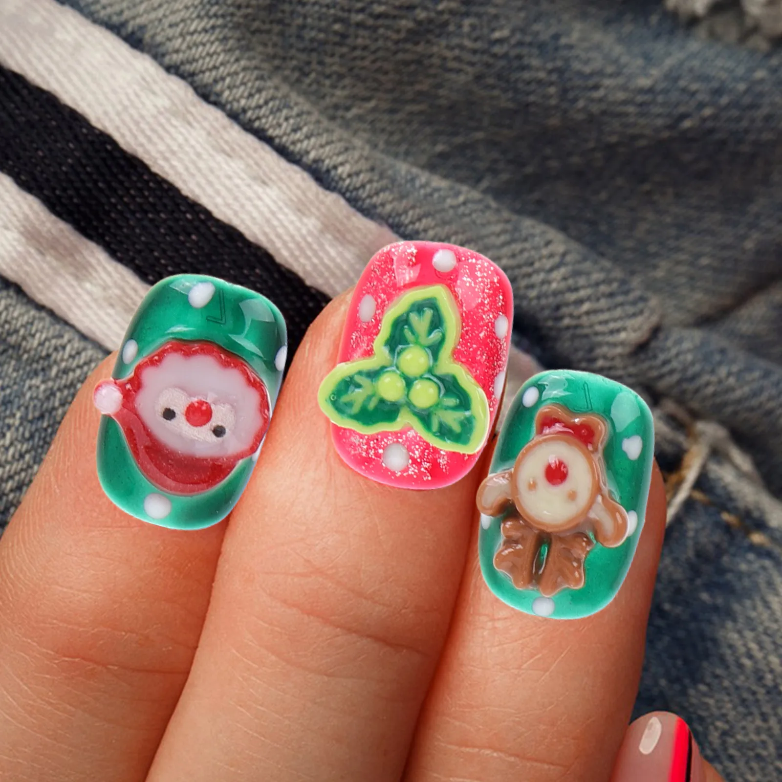 

Christmas Short Armor Full Cover Nail Tips False Manicure Decor Fake Nails Decorative