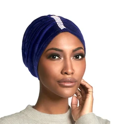 Women Jewelry Velvet Turban Caps Rhinestoned Hijab Scarf Bonnet Cancer Chemo Beanie India Hat Muslim Islamic Wrap Head Scarves