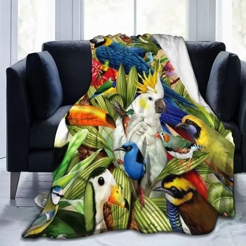 

Tropical Macaw Cockatiel Flannel Throw Blanket Animal Bird Blankets for Sofa Car Warm Bedding Throws