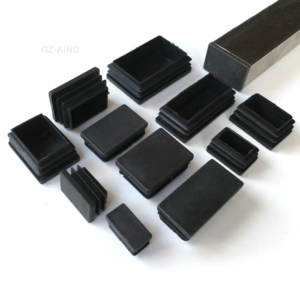 4 Piece Black Rectangle Plastic Caps Foot Chair Tube Inserts Bung Box Section 10x20mm 10x30mm40x60mm