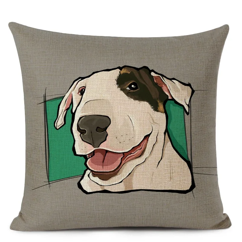 Bull Terrier Cushion Cover Cute Dog Printed Throw Pillows Cover Car Sofa Decorative Pillowcase Home Decor 45x45cm