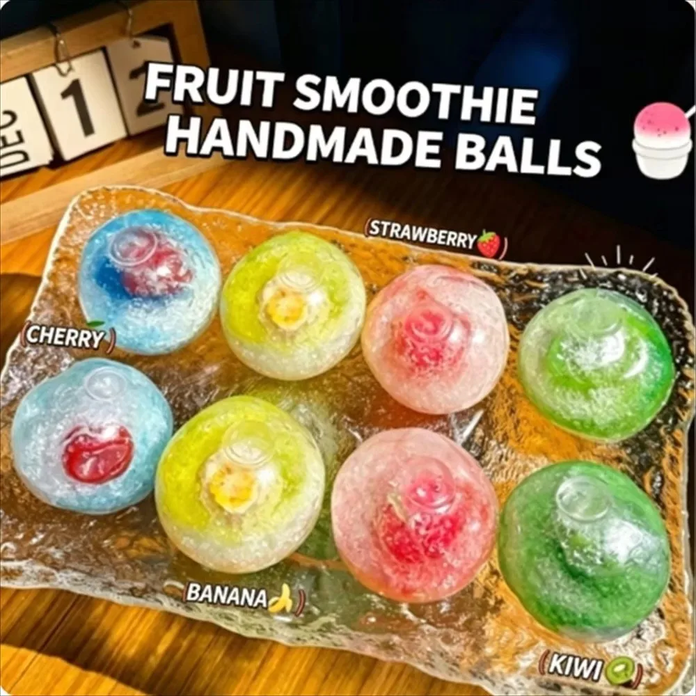 Fruit Smoothie Fruit Slush Squishy Crunchy Sound Cherry Cracking Squishy Non-Bounce Moldable Ice Cracked Crystal Ball Adult