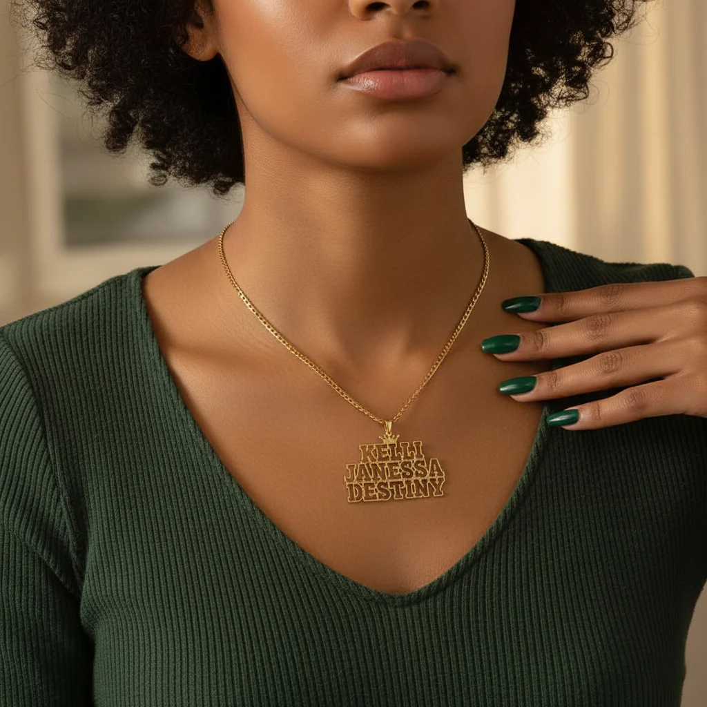 شخصية الفولاذ المقاوم للصدأ اسم قلادة مع تاج الجوف اسم مخصص قلادة 3mm الكوبية سلسلة هدية عيد ميلاد للرجال والنساء