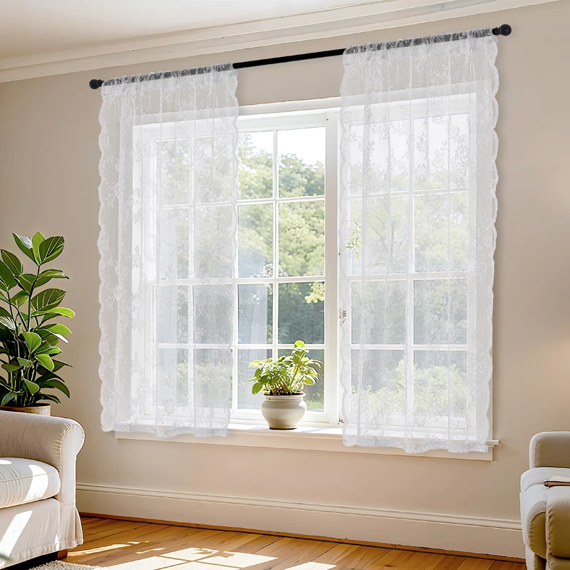 New Romantic Chiffon Lace Curtains Semi-Transparent Country-Style for Balcony Bay Window Office Home Decor Leisure Theme
