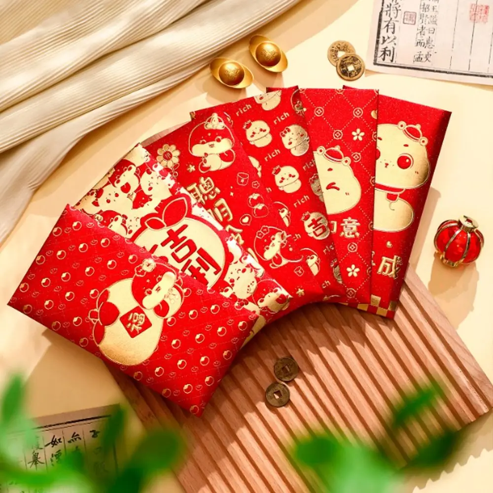 Envelopes vermelhos tradicionais chineses, 6 peças, bênção hongbao, sacos de dinheiro da sorte, pacote de dinheiro de papel, suprimentos para festival de primavera