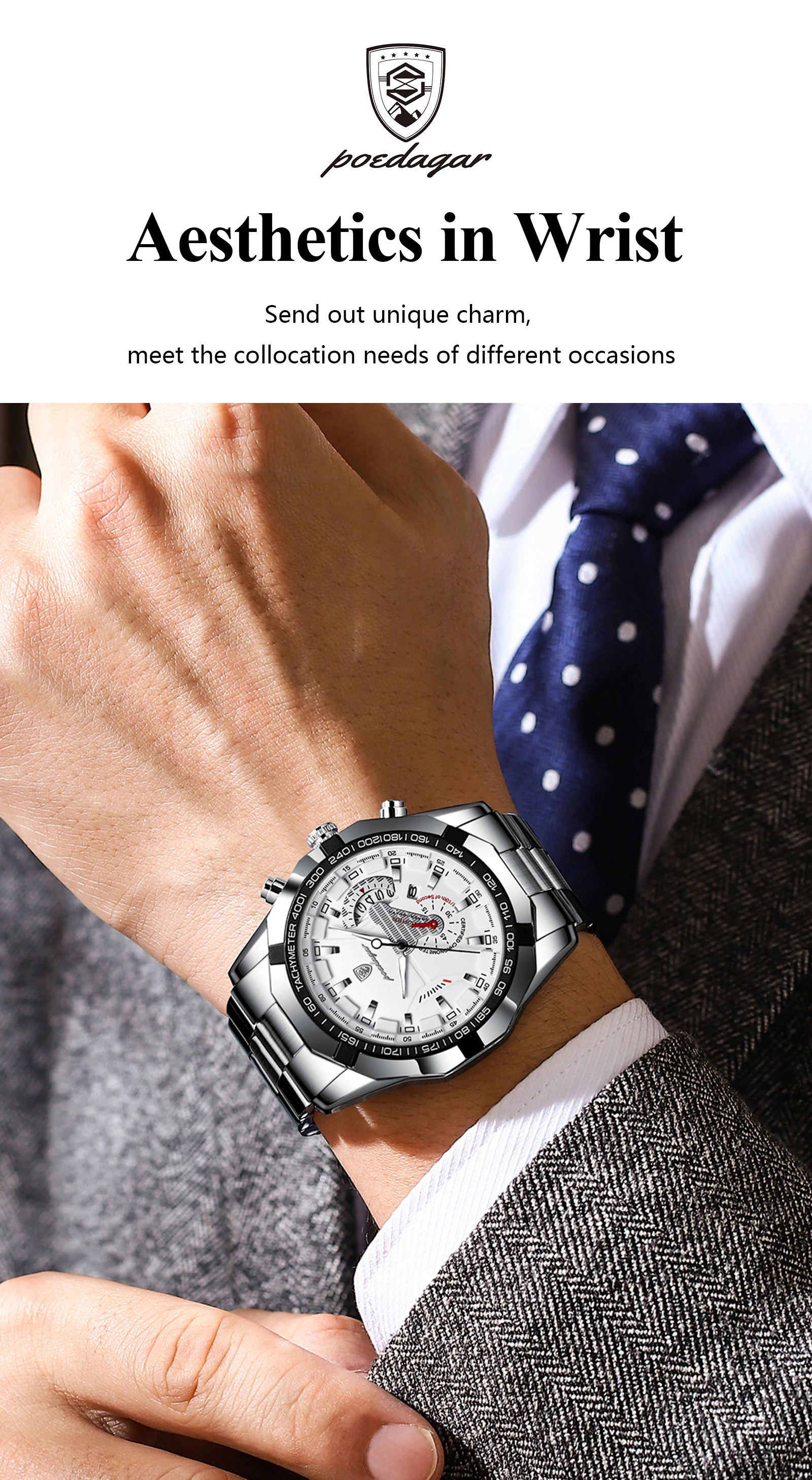 POEDAGAR Luxus Marke Mann Uhr Wasserdicht Leucht Datum Sport Mann Armbanduhr Edelstahl Mode Quarz herren Uhren Reloj – Detail 4