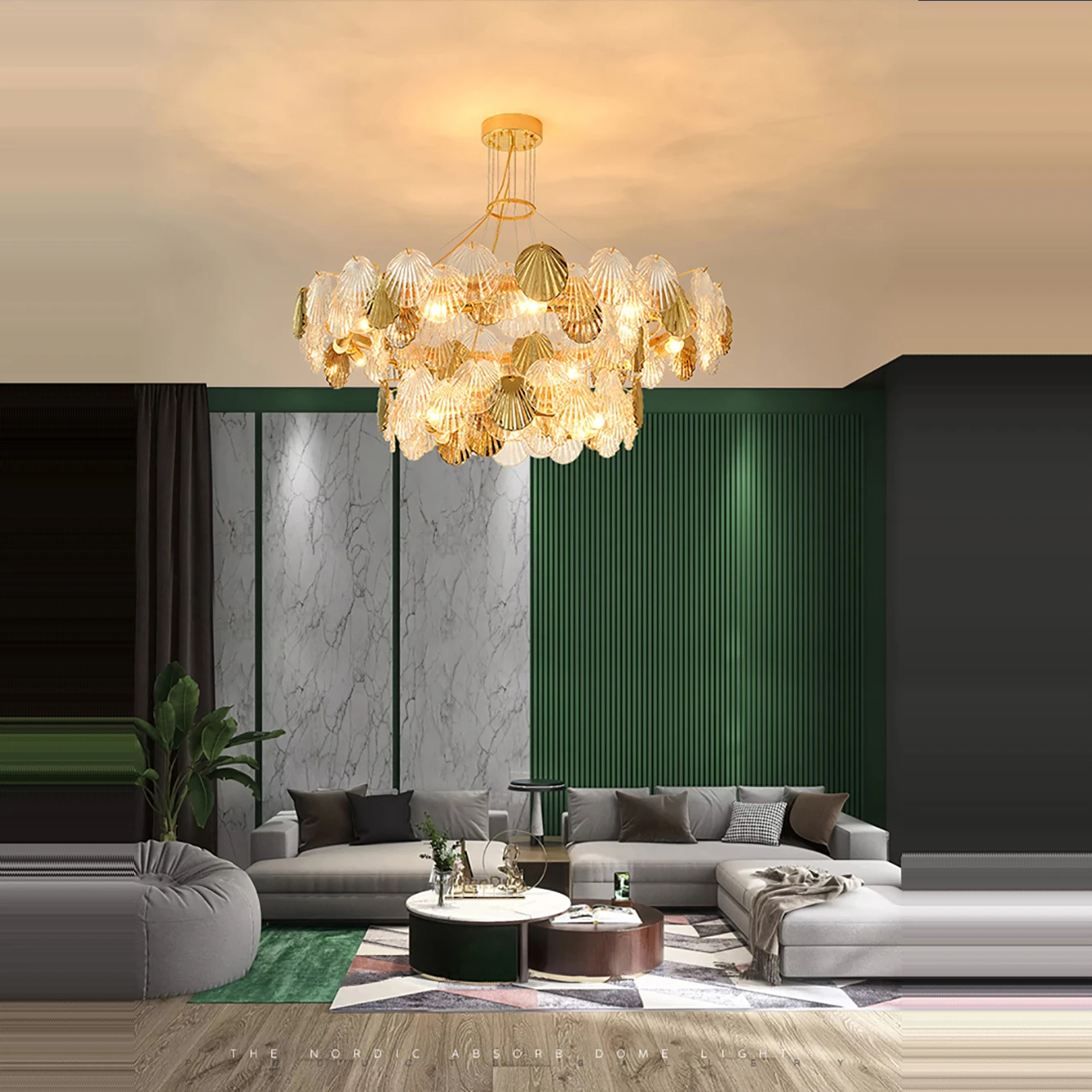 2025 New Shell Glass LED Ceiling Chandeliers Gold Home Decoration Hanging Lamps for Ceiling Modern for Living Room Decor Lustres