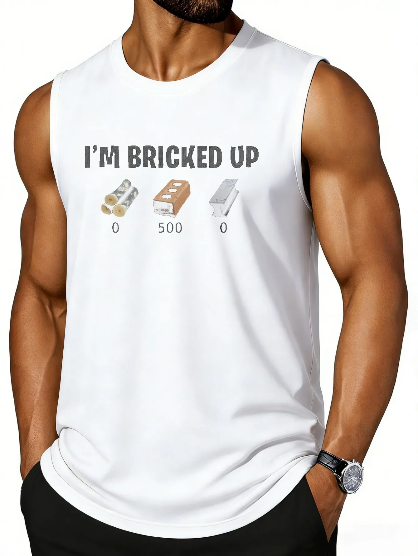 CLOOCL I was blocked by bricks, wearing a vest with brick patterns on it, a casual summer outfit for men.