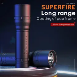 SUPERFIRE-EDC Lanterna LED portátil, lâmpada recarregável USB, tocha super brilhante, S33-A, bateria embutida, camping, pesca, lanterna