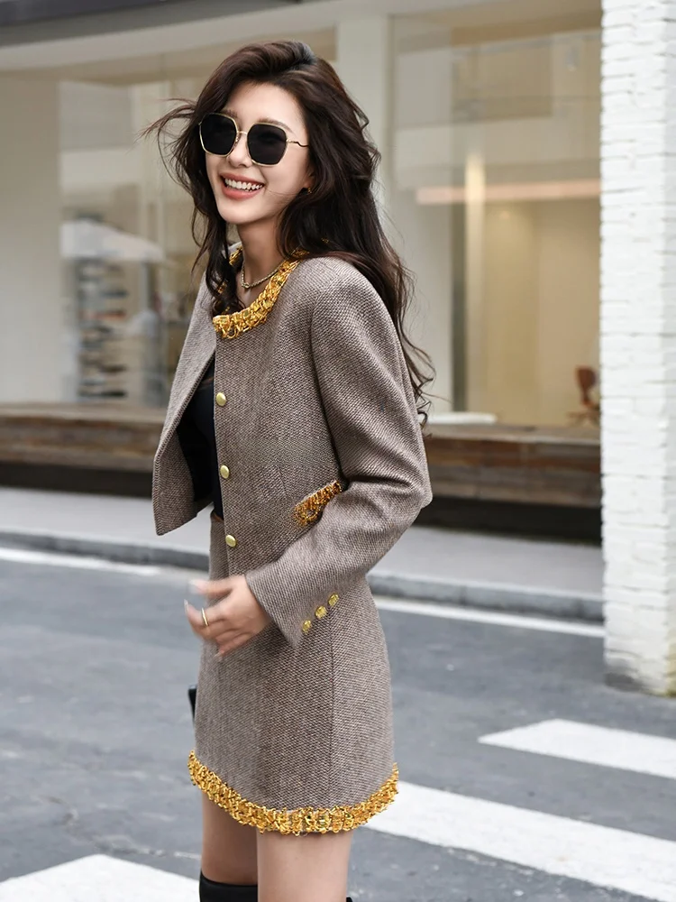 

Garbociaga Ретро тяжелый шерстяной ромбовидный небольшой женский костюм Fraance Sle для модных женщин