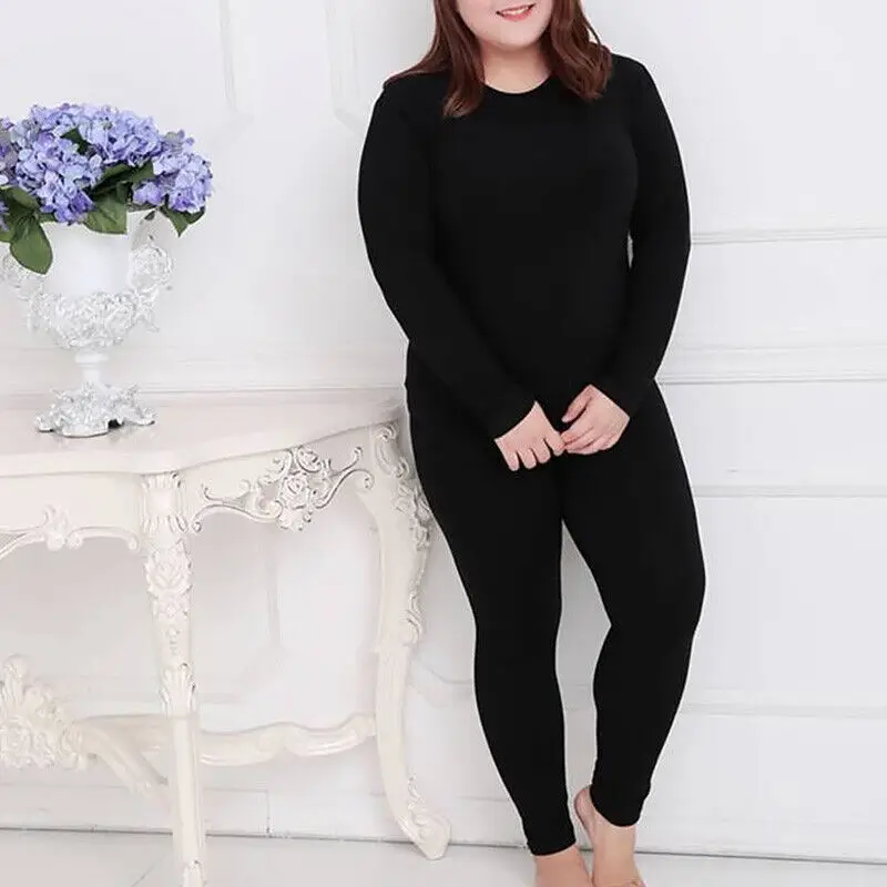 Plus Size długi rękaw zestawy bielizny termicznej damskie kalesony zimowe jednokolorowy ciepły seksowna bielizna nocna damskie zestaw piżamy zestaw ubrań XL-5XL