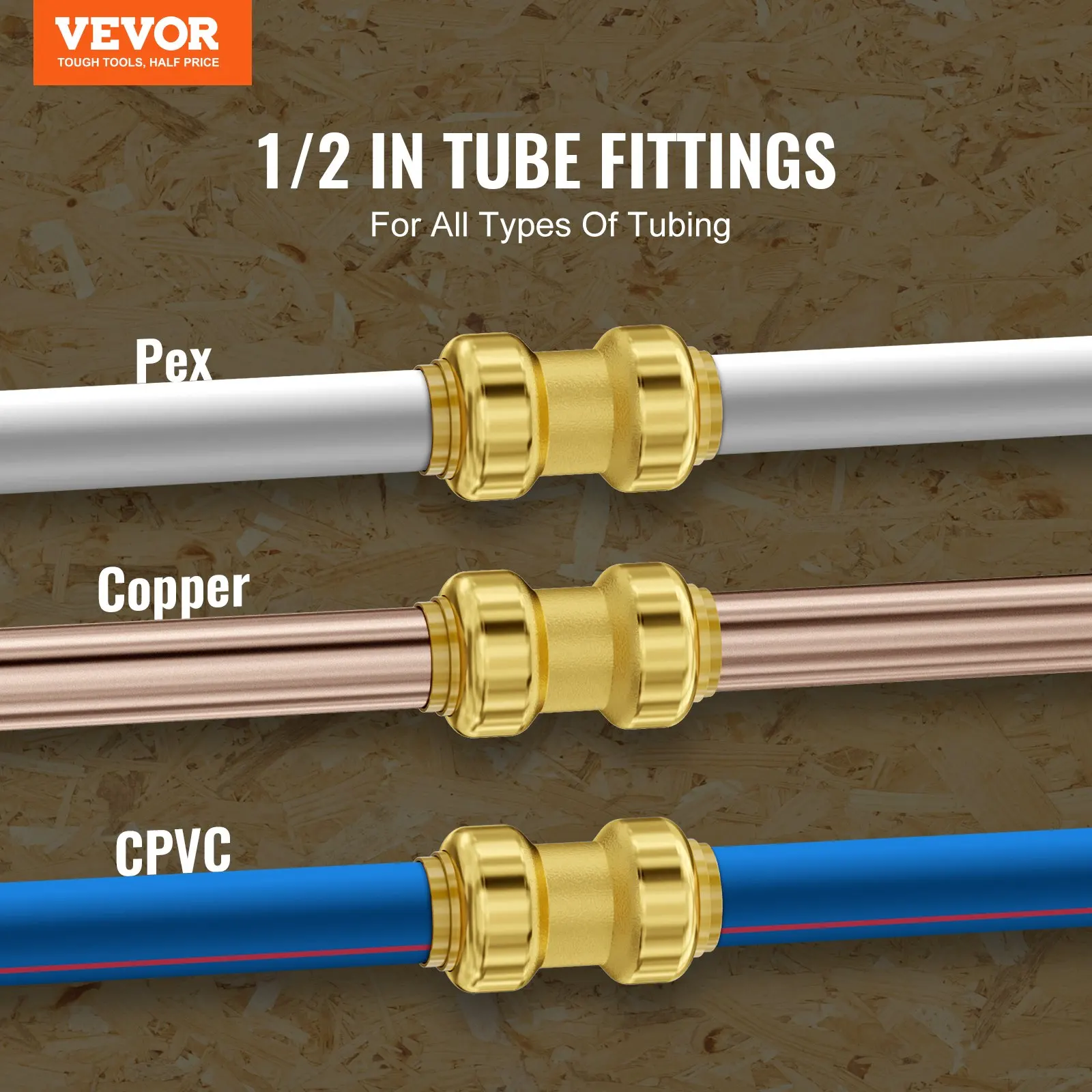 

Pipe Fittings, 1/2" 12PCS Brass Pipe Fittings, Straight-Through Push-Fit Pipe Connector Brass Air Fittings, Heavy Duty Plumbing